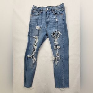 Aeropostale Cheeky Jegging Jeans Women's Sz 8 Blue 5-Pocket Mid Rise Distressed